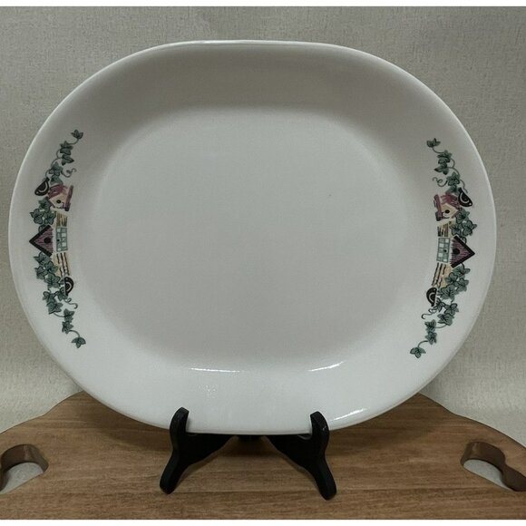Corelle GARDEN HOME 12 Ivory Oval Serving Platter Plate Bird houses Ivy - Picture 1 of 7
